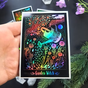 Big 10x7 cm Holo vinyl sticker -Garden Witch-