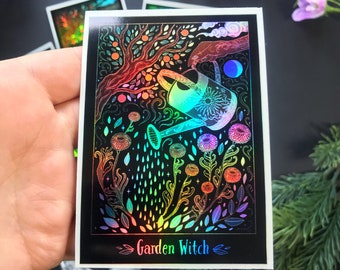 Big 10x7 cm Holo vinyl sticker -Garden Witch-