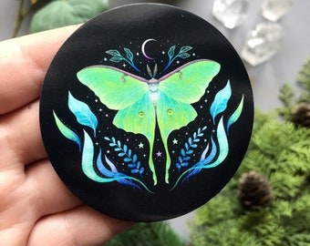 Grand aimant -7 cm - Papillon de nuit vert - Aimant sorcière