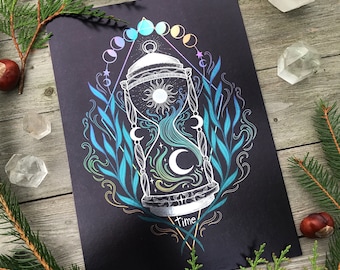 Galaxy Hourglass- hand signed Art Print on metallic shimmering high quality paper -Witch Art