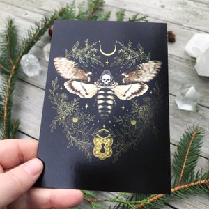 Metallic shimmering postcard -Totenkopf Motte- Designed by Pixie Cold