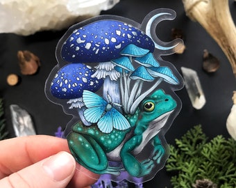 Beautiful transparent vinyl sticker -Toad and mushrooms- waterproof sticker