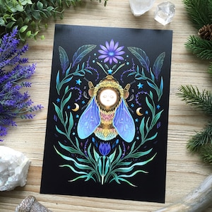Moon Bee- hand signed Art Print on textured high quality paper -Witch Art