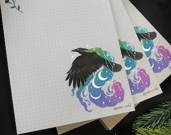 Note pad A5 -50 Sheets- Raven, Moon and flowers --> Pixie Cold Design