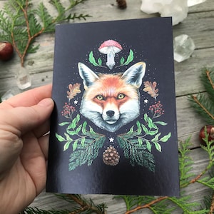 Carte postale métallique chatoyante - Renard d'hiver - Conçu par Pixie Cold