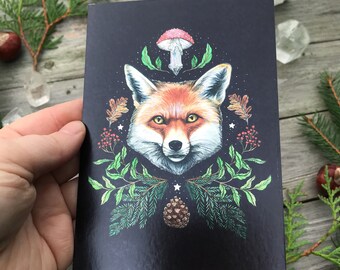 Metallic shimmering postcard -Winter fox- Designed by Pixie Cold