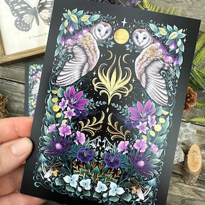 Owls and flowers postcard - Designed by Pixie Cold