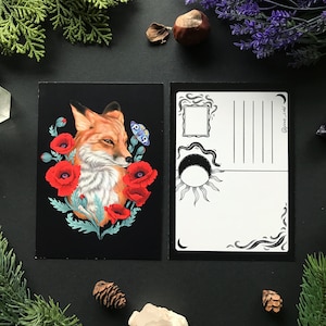 Carte postale renard et coquelicot rouge - Design Pixie Cold