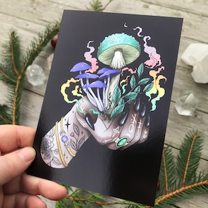 Metallic shimmering postcard -Witch hand- Designed by Pixie Cold