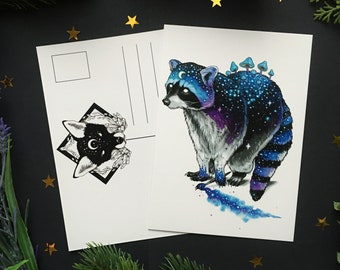 Galaxy Raccoon postcard - Designed by Pixie Cold