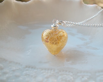 Gift Wrapped Crystal Necklace Cobalt Blue Fiorato 20mm Murano Glass Heart Sterling Silver Chain