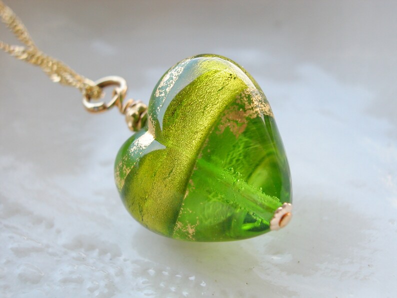 Green Murano Glass Heart Necklace Etsy
