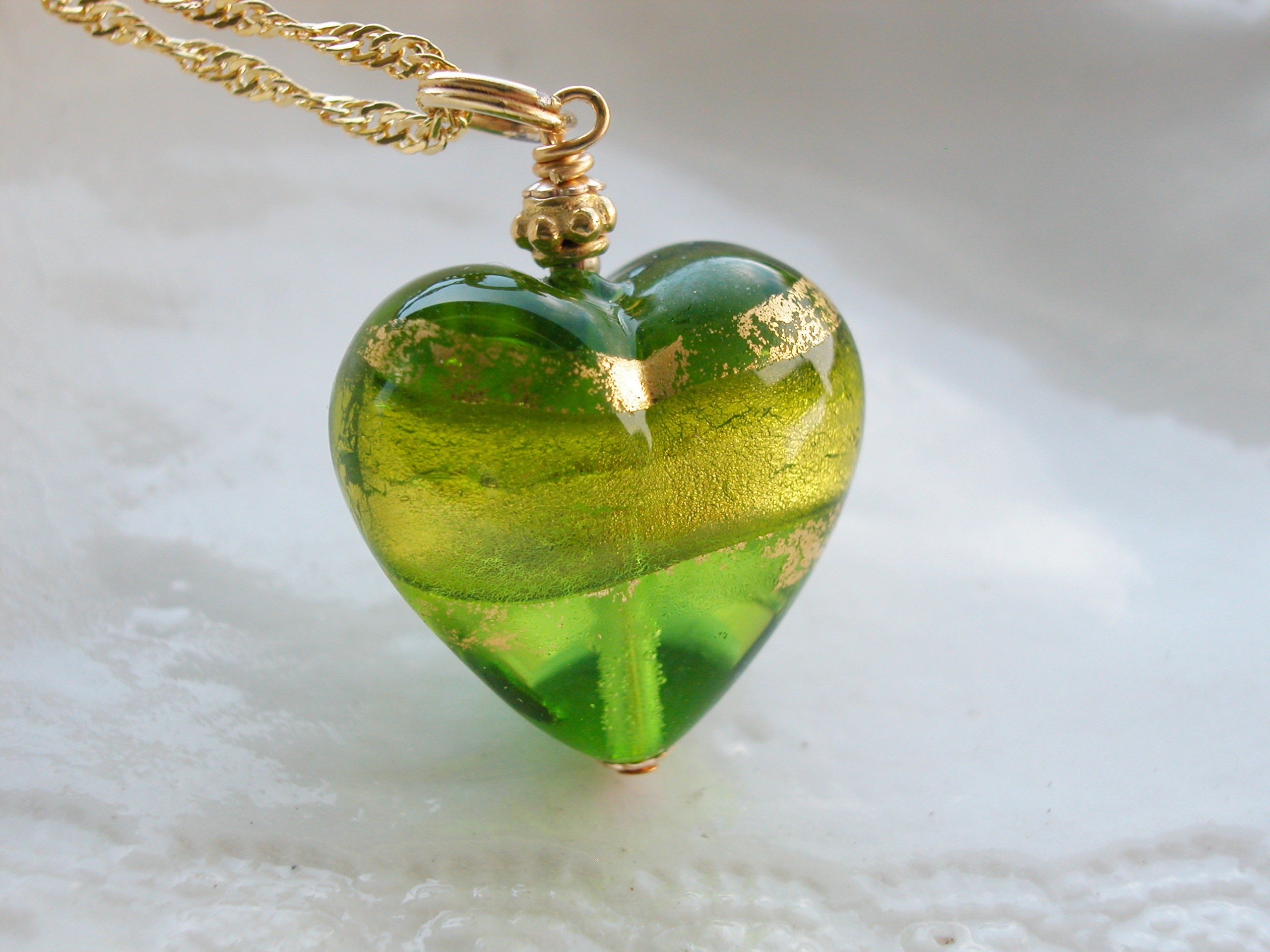 Green Murano Glass Heart Necklace Etsy