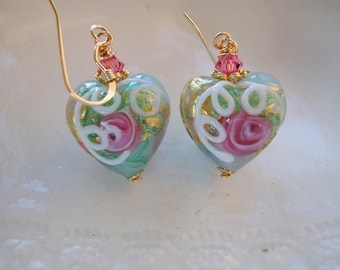 Murano Heart Earrings, Venetian Wedding Cake Earrings
