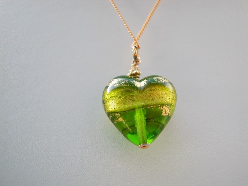 Green Murano Glass Heart Necklace Etsy