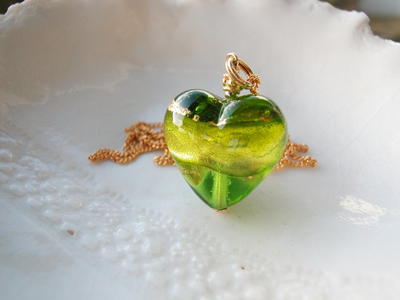 Green Murano Glass Heart Necklace Etsy