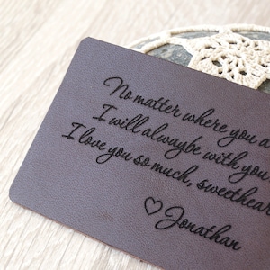 Carta di inserimento del portafoglio in pelle personalizzata, inserto del portafoglio personalizzato, carta del portafoglio incisa, regalo del 3 ° anniversario in pelle, regalo dell'uomo, il tuo messaggio