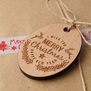 Merry Christmas gift tags, Christmas tags, Wooden gift tags, Rustic gift tags, Christmas gift wrapping, Snowflake gift tags, Set of 12