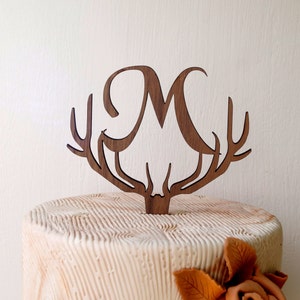 Monogram antlers cake topper, rustic wedding cake topper, deer antler topper, initial letter cake decoration, cake decor, monogram topper