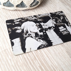 Engraved wallet insert card, real photo metal wallet card, custom wallet insert, your picture engraved on one side and message on the back