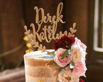 Custom wedding cake topper, wedding cake topper, gold cake topper, wedding cake topper name, mr & mrs cake topper, rustic cake topper