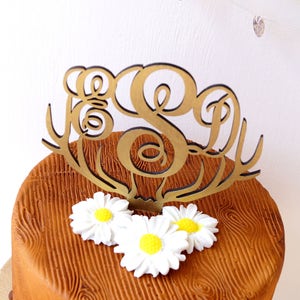 Deer antlers cake topper, rustic monogram cake topper, wedding cake topper, antlers monogram topper, personalized cake topper