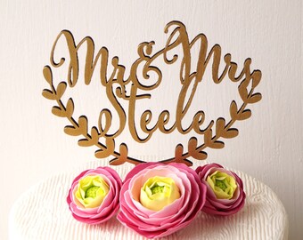 Cake topper for wedding, personalized Mr and Mrs cake topper, gold cake topper, custom wedding cake topper, rustic cake topper