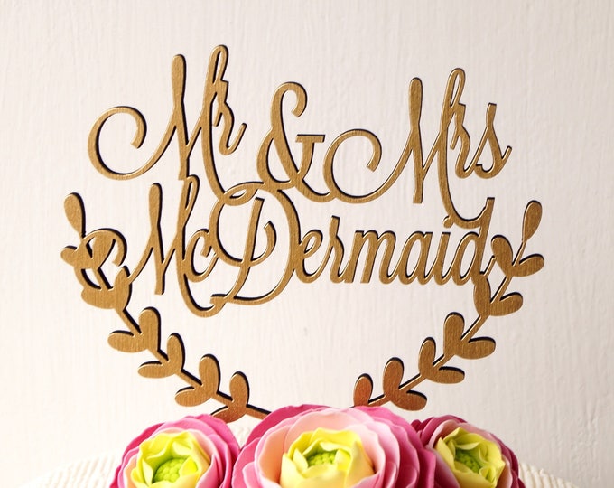 Wooden Script Mr and Mrs Cake Topper for Wedding / Anniversary ...