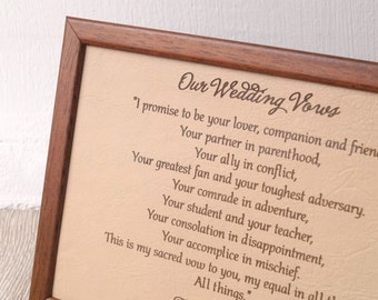 Wedding vows engraved on real leather, 3rd wedding anniversary gift, leather anniversary gift idea, leather engraving