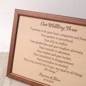 Wedding vows engraved on real leather, 3rd wedding anniversary gift, leather anniversary gift idea, leather engraving