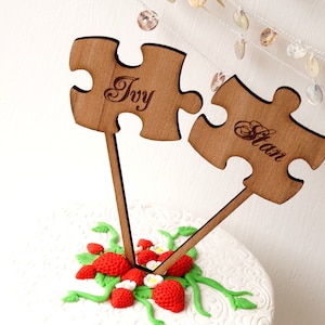 Puzzle cake toppers puzzle pieces wedding cake toppers rustic wooden cake topper personalized cake topper personalized cake toppers image 1