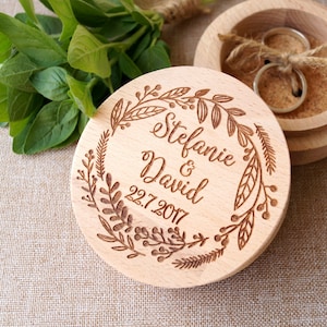 Personalized ring box, wooden ring box, wedding ring box, ring bearer box, wedding rings holder, rustic ring box, custom engraved ring box image 1