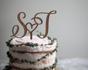 Cake Topper mit Initialen zur Hochzeit, Tortenstecker Holz, Tortenstecker Holz, Cake Topper gold, silber oder Holz