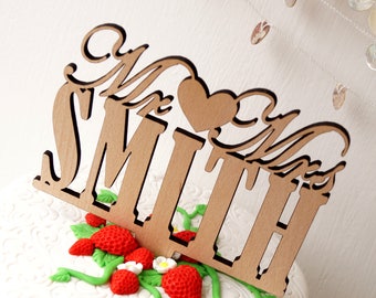 Wedding cake topper, Mr and Mrs wedding cake topper, rustic wooden cake topper, personalized cake topper, wooden cake topper
