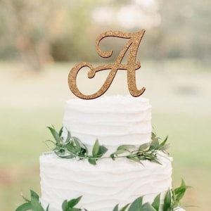 Rustic cake topper, wedding cake topper, cork cake topper, cork monogram topper, vineyard wedding decor, single cork letter cake topper image 1