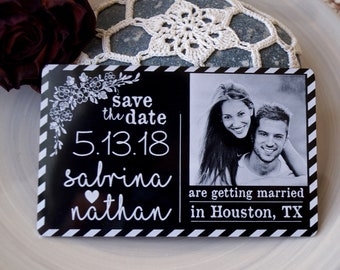 Save the dates, wedding save the date, unique luxury save the date magnets, laser engraved aluminum magnets, picture engraved magnets, 1 pc