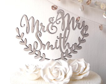 Wedding cake topper, mr and mrs personalized wedding cake topper, rustic cake topper, wooden cake topper, cake decoration, gold cake topper