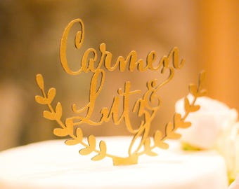 Wedding cake topper, personalized cake topper, rustic cake topper