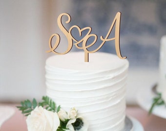 Cake topper for wedding, initial letters cake topper, custom cake topper, heart cake topper, wedding cake topper, gold or wood cake topper