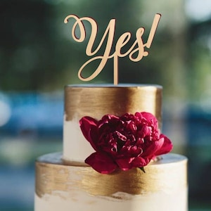 Yes! cake topper, wedding cake topper, cake topper for wedding, rustic wooden cake topper, engagement cake topper, bridal party topper