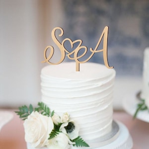 Cake topper for wedding, initial letters cake topper, custom cake topper, heart cake topper, wedding cake topper, gold or wood cake topper