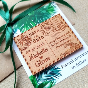 Save the dates Tropical wedding save the date magnets Wooden save the date magnets with cards Wedding announcement magnets Custom magnets