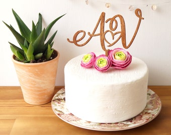 Personalized cake topper, cake topper for wedding, letters and heart cake topper, initials cake topper, rustic wooden cake topper