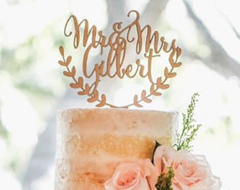 Mr & Mrs personalized cake topper, wedding cake topper, rustic wooden cake topper, custom made cake decoration
