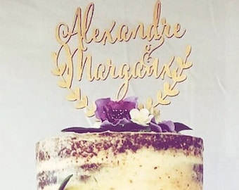 Cake topper, personalized topper, custom wedding cake topper, rustic wedding cake topper, names cake topper