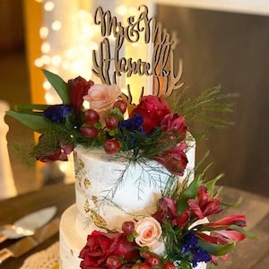 Mr and Mrs wedding cake topper, deer antlers cake topper, rustic wooden cake topper, gold cake topper, personalized topper