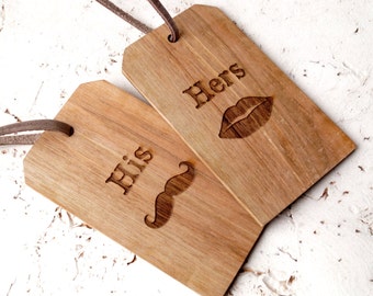 His and Hers Personalized wooden luggage tags, custom engraved walnut luggage tags, wedding gift, anniversary gift, engraved on both sides