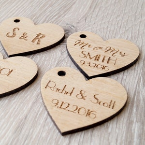 Custom wedding favor tags, personalized wooden tags, heart tags, rustic wedding favor tags, wedding favors, wooden heart tags, 25 pc image 4