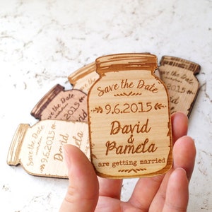 Mason Jar Save The Date Magnet, Save The Date Magnet, Personalized Save The Date, Wedding Invitation.Rustic Magnet.Wood magnet image 1