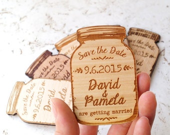 Mason Jar Save The Date Magnet, Save The Date Magnet, Personalized Save The Date, Wedding Invitation.Rustic Magnet.Wood magnet